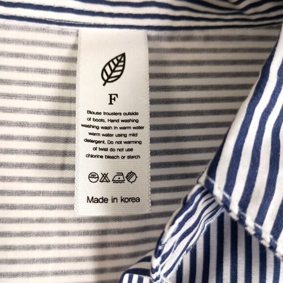 Blue White Stripe Collared Tunic Blouse Long Sleeve Women’s Shirt Casual - Picture 4 of 5